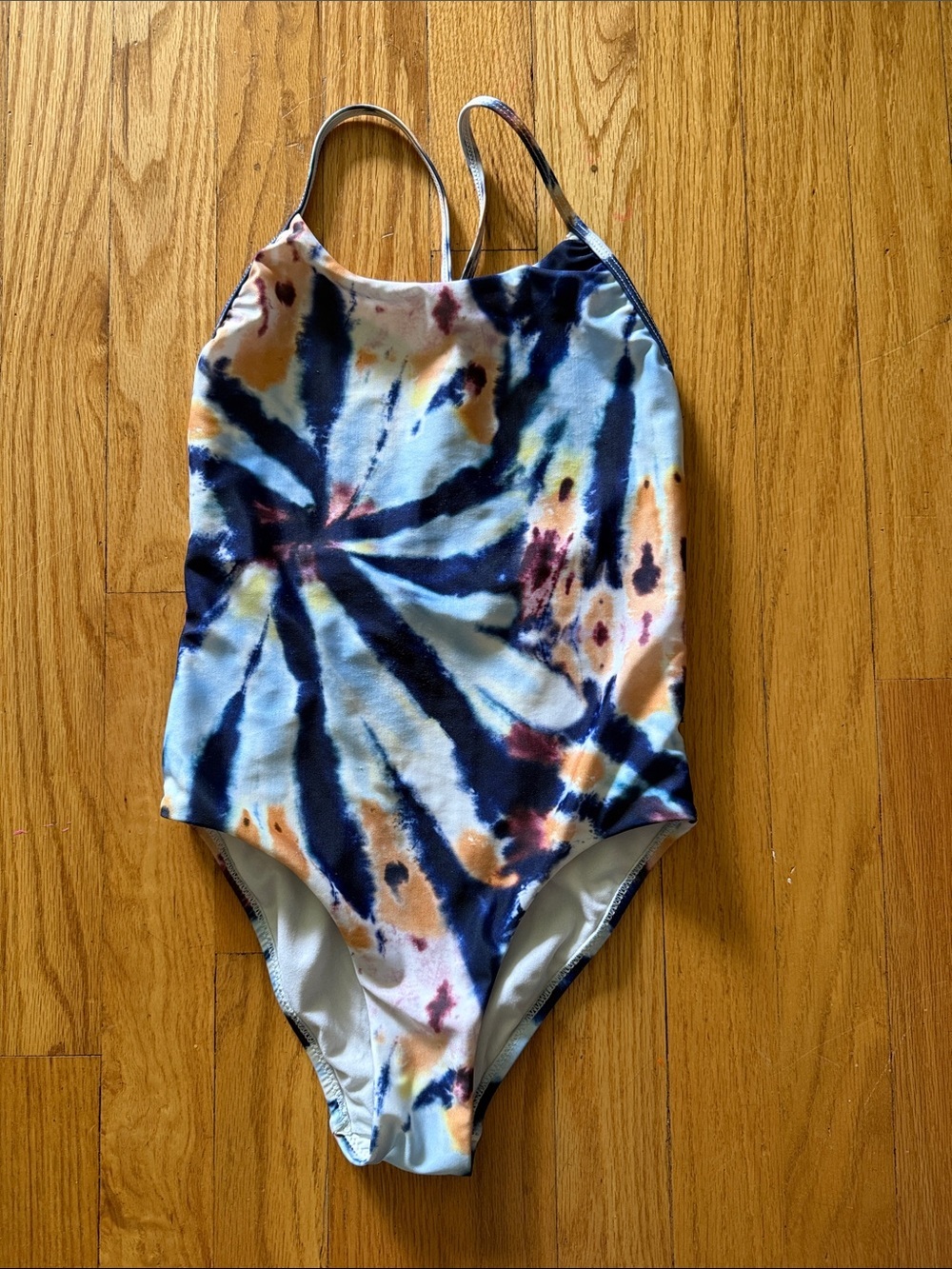Molo sz 9 Tie-Dye One-Piece Swimsuit in Navy, Light Blue & Orange great cond